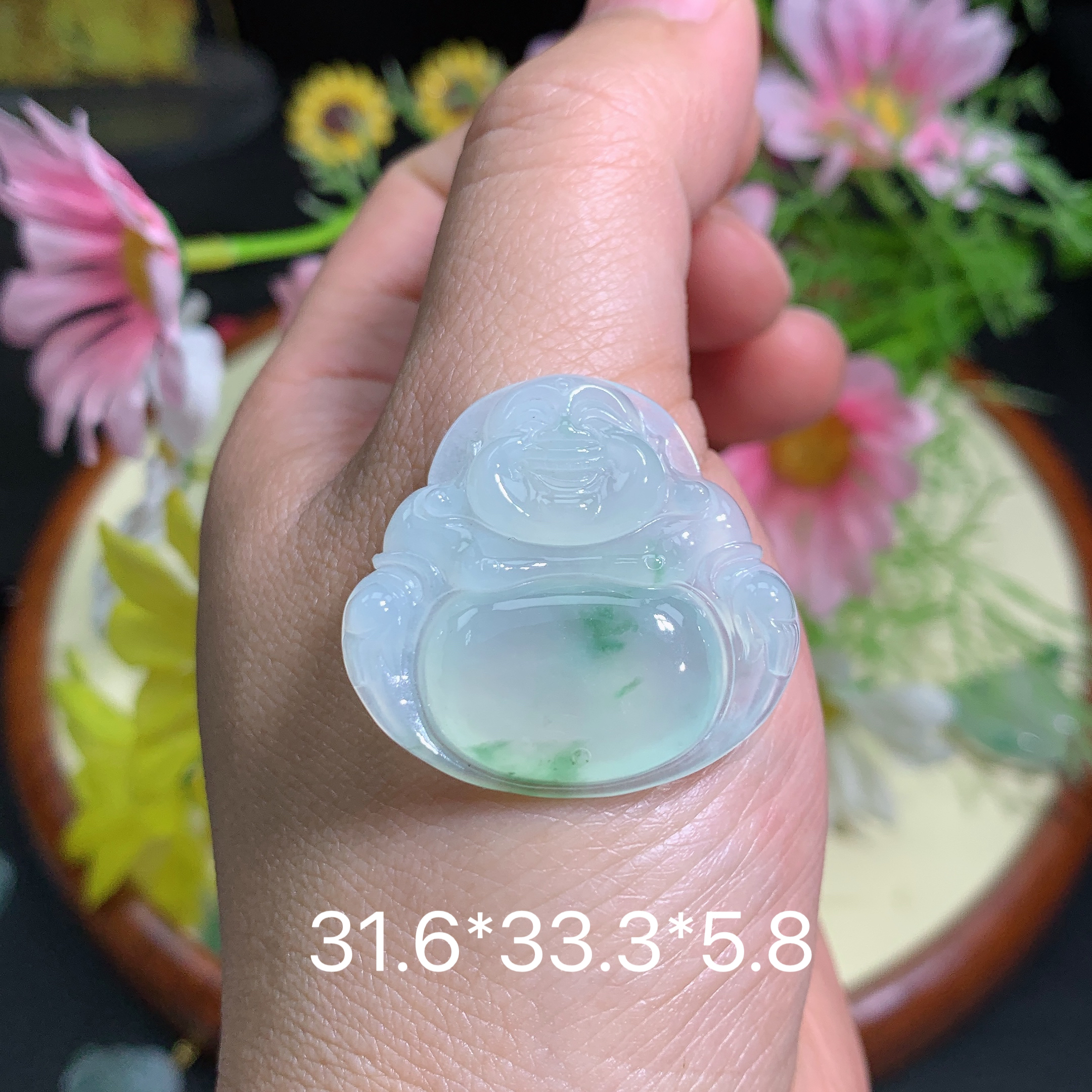 缅甸翡翠A货冰种飘花佛公林挂件水润百搭精冰气质妈气质妈妈精致