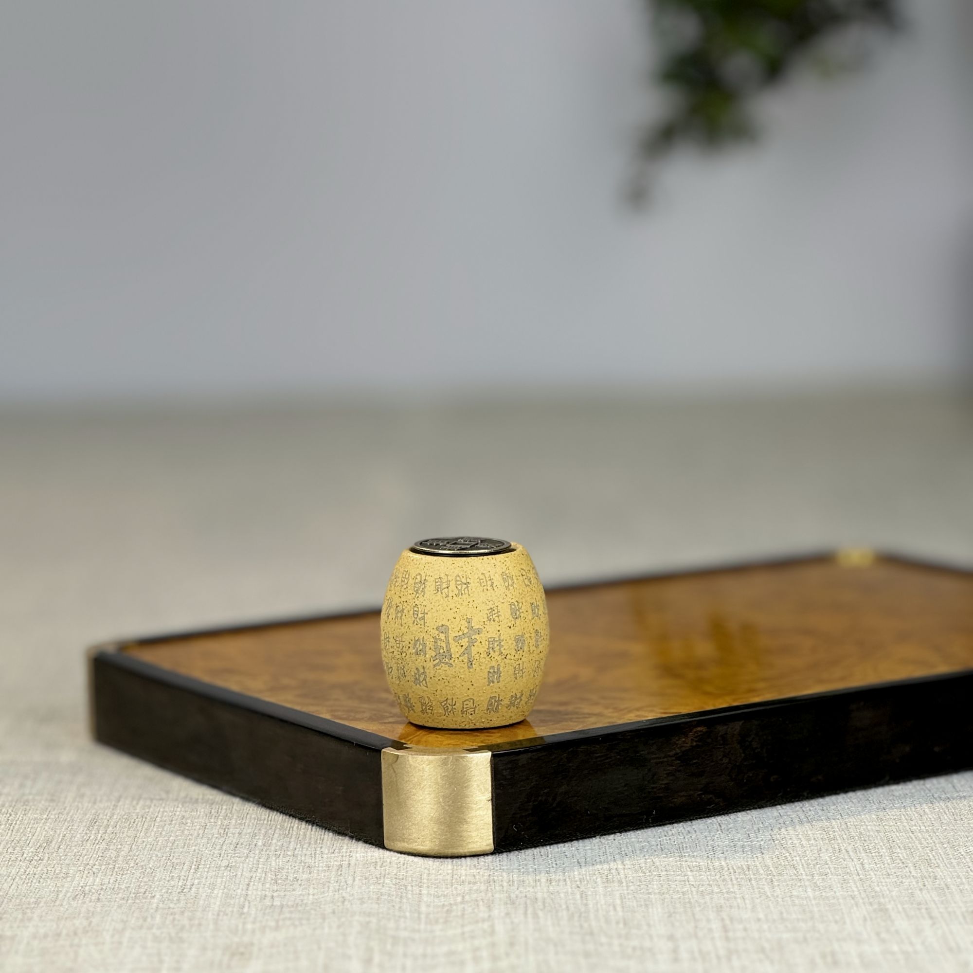 张勇金砂精品盖置 财来运转 招财进宝盖置