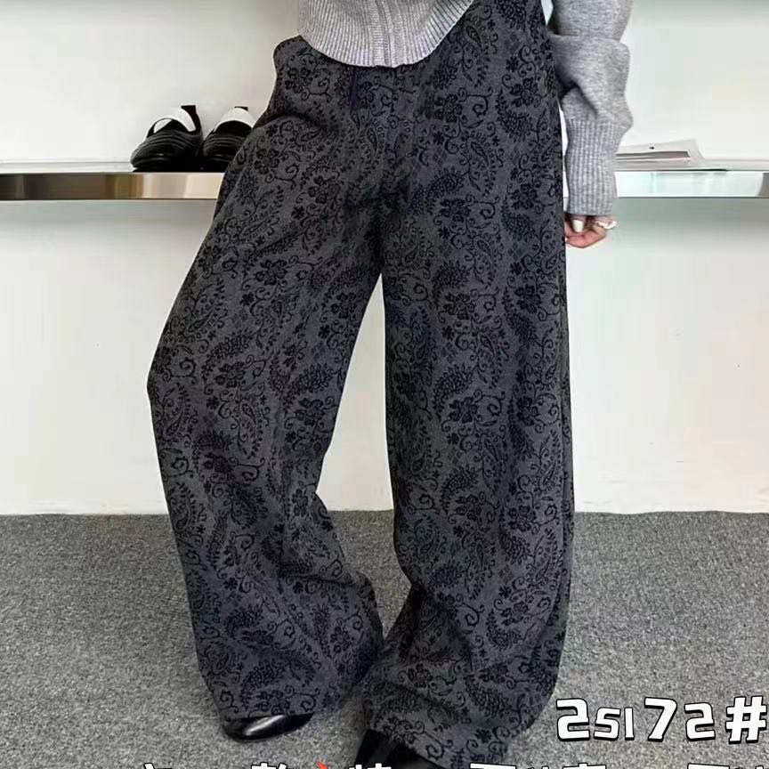 （加绒加厚）植绒腰果花时尚休闲阔腿弯刀裤8328