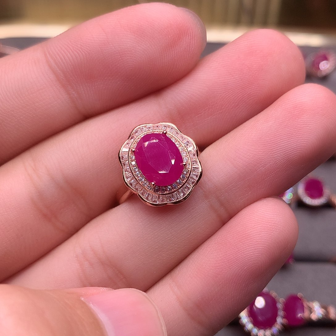 红宝石戒指银S925镶嵌