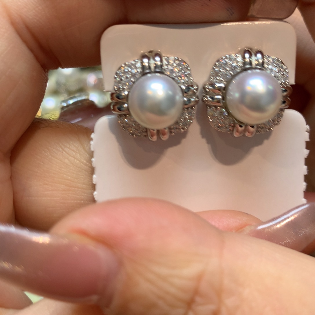 海水珍珠耳饰银S925镶嵌