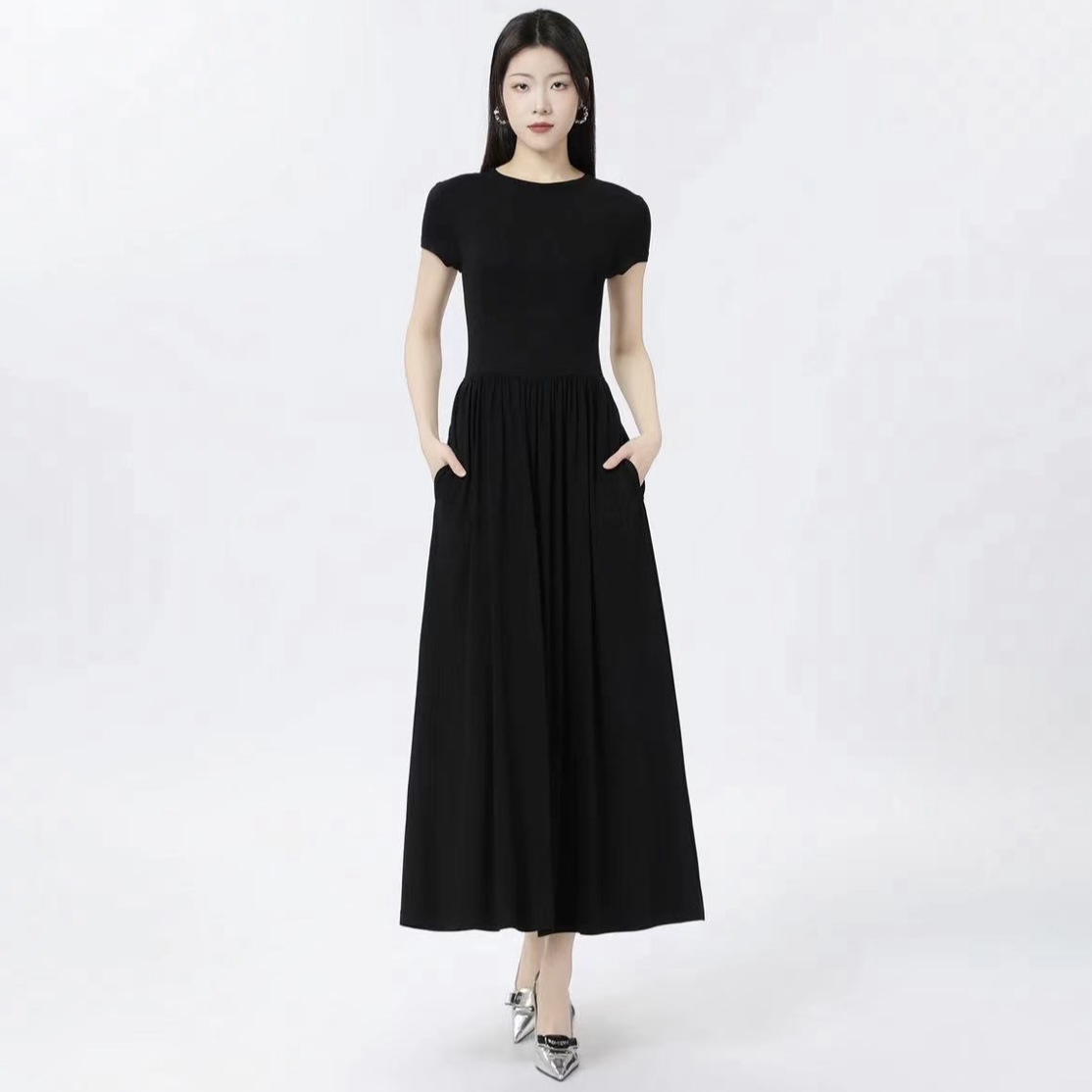 GIRDEAR/哥弟真的好法式赫本小黑裙优雅长裙裙子短袖连衣裙850001