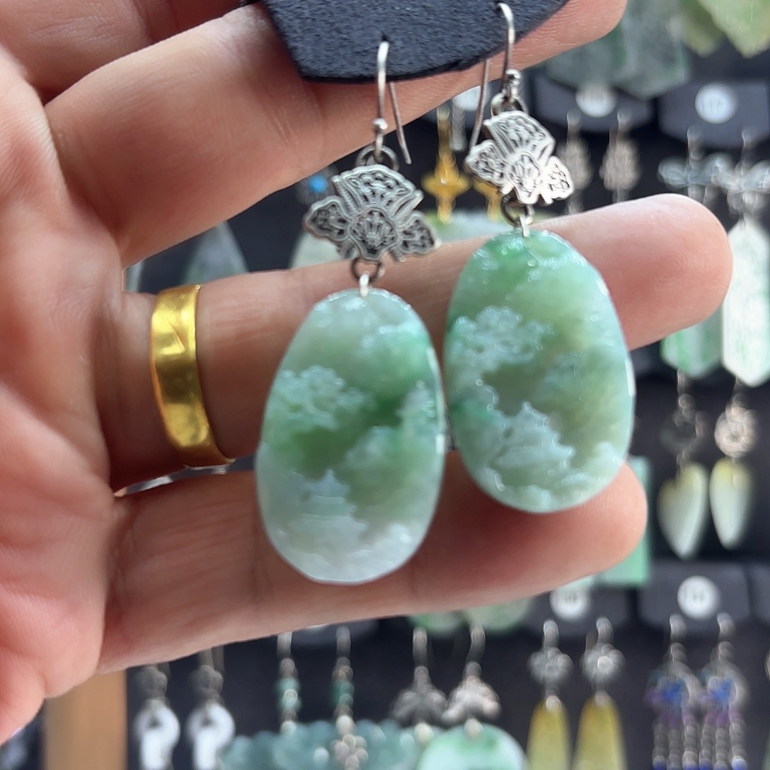 翡翠耳饰银S925镶嵌乐*✨