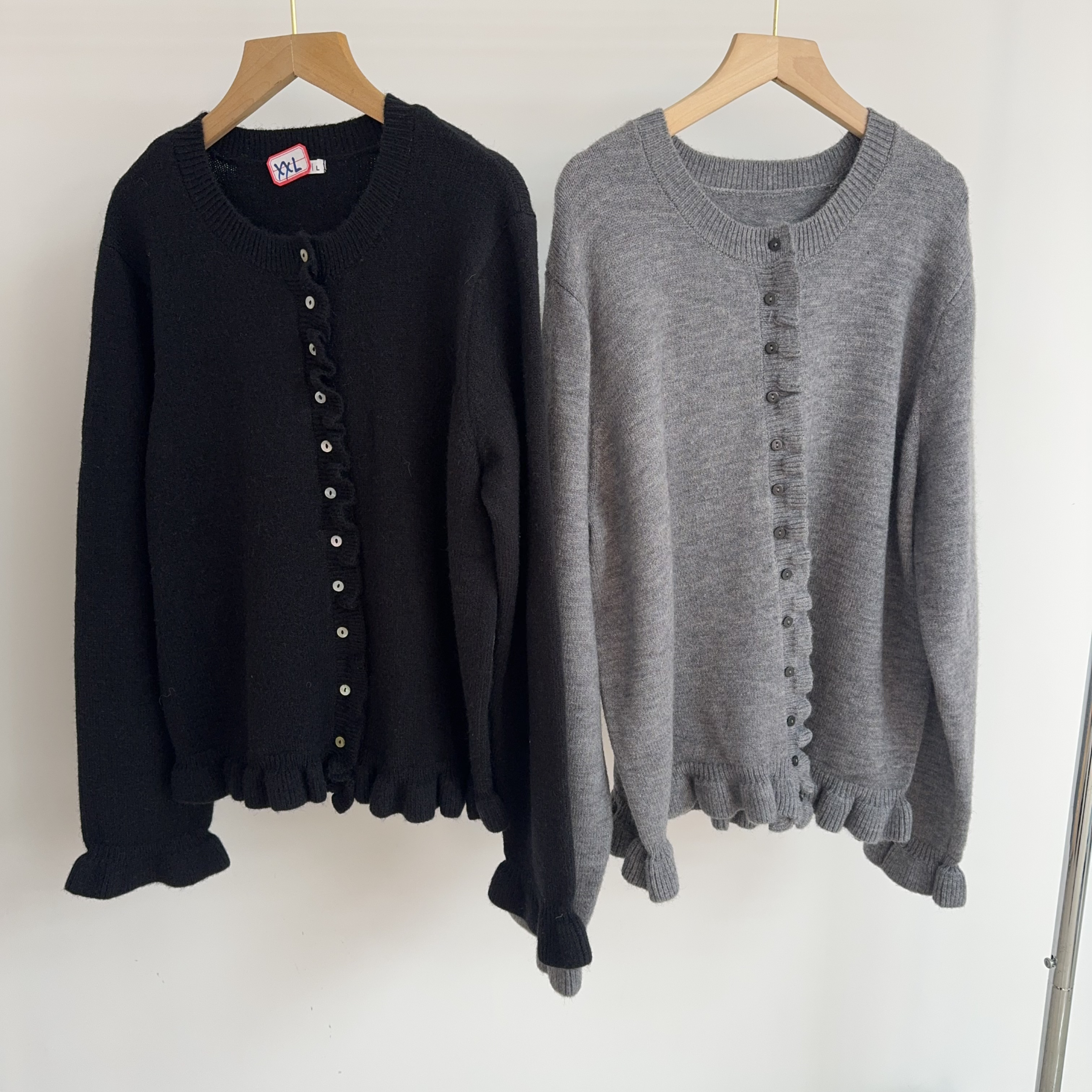 N231 秋冬时尚甜美荷叶边圆领针织开衫