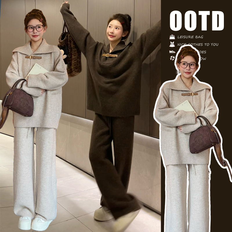 孕妇装2025新款宽松慵懒针织两件套秋冬韩系时尚休闲孕妇套装