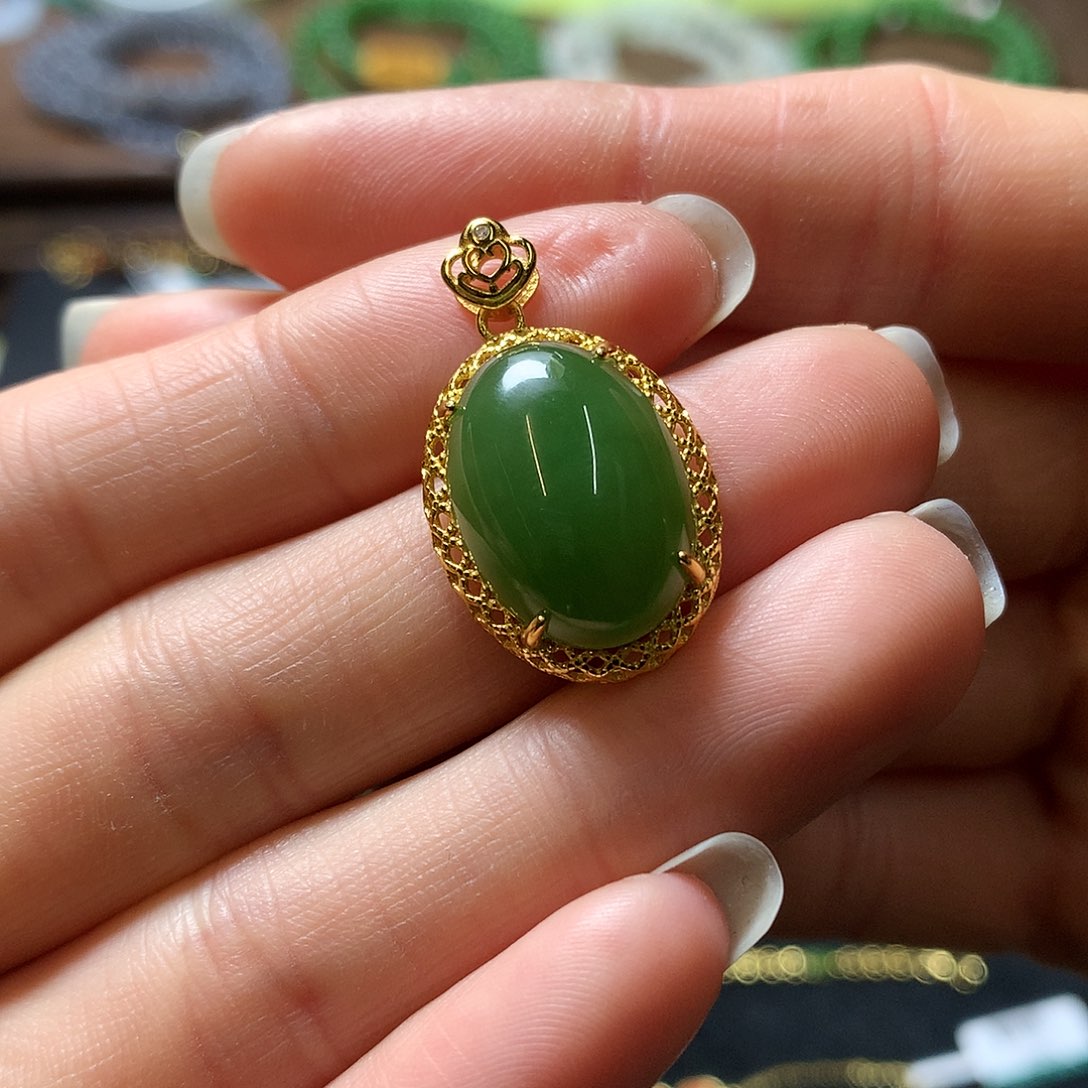 和田玉颈饰银S925镶嵌锦*