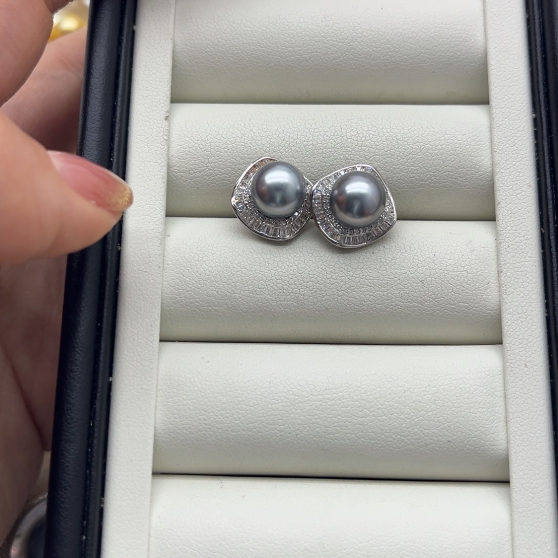 海水珍珠耳饰银S925镶嵌