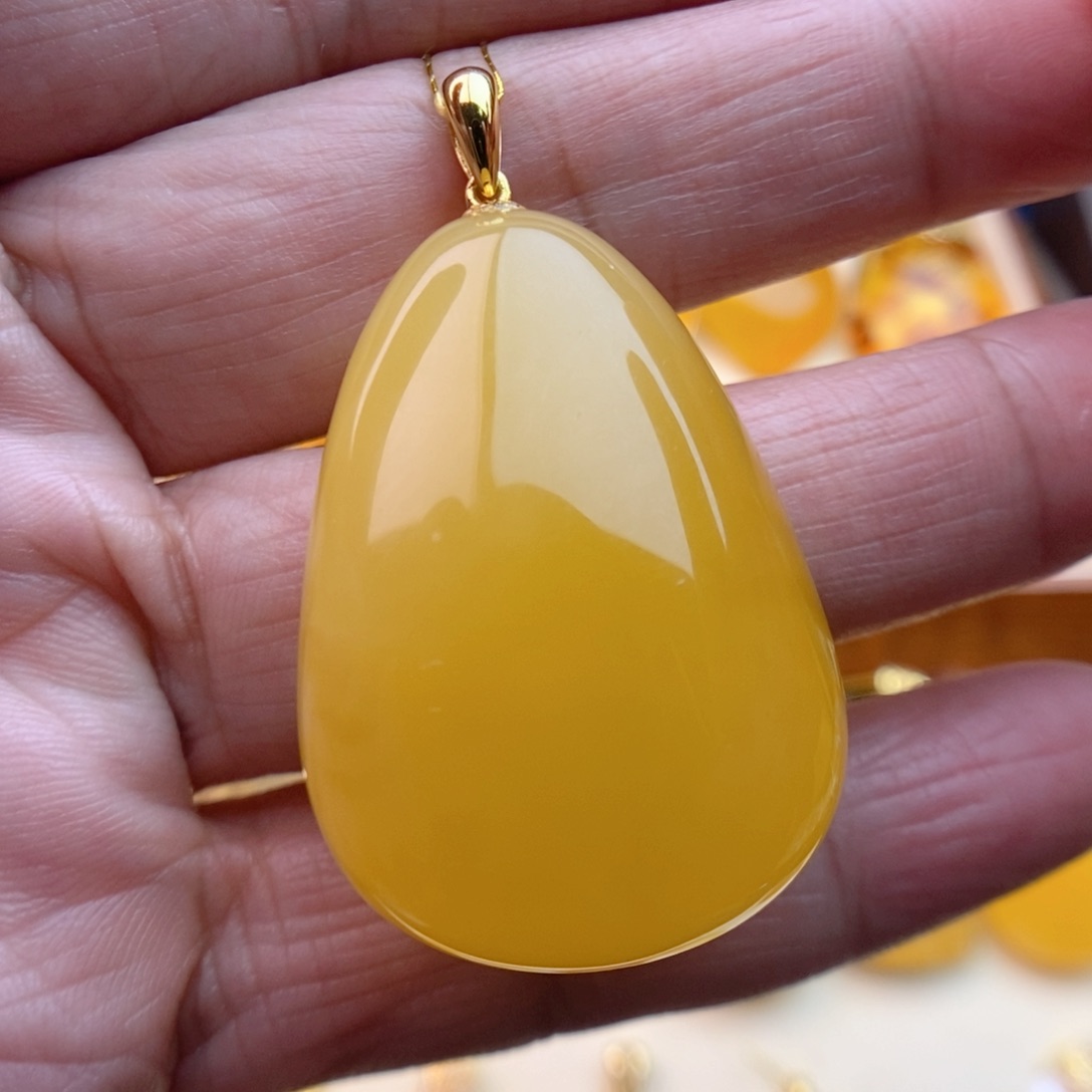 琥珀颈饰银S925镀金镶嵌