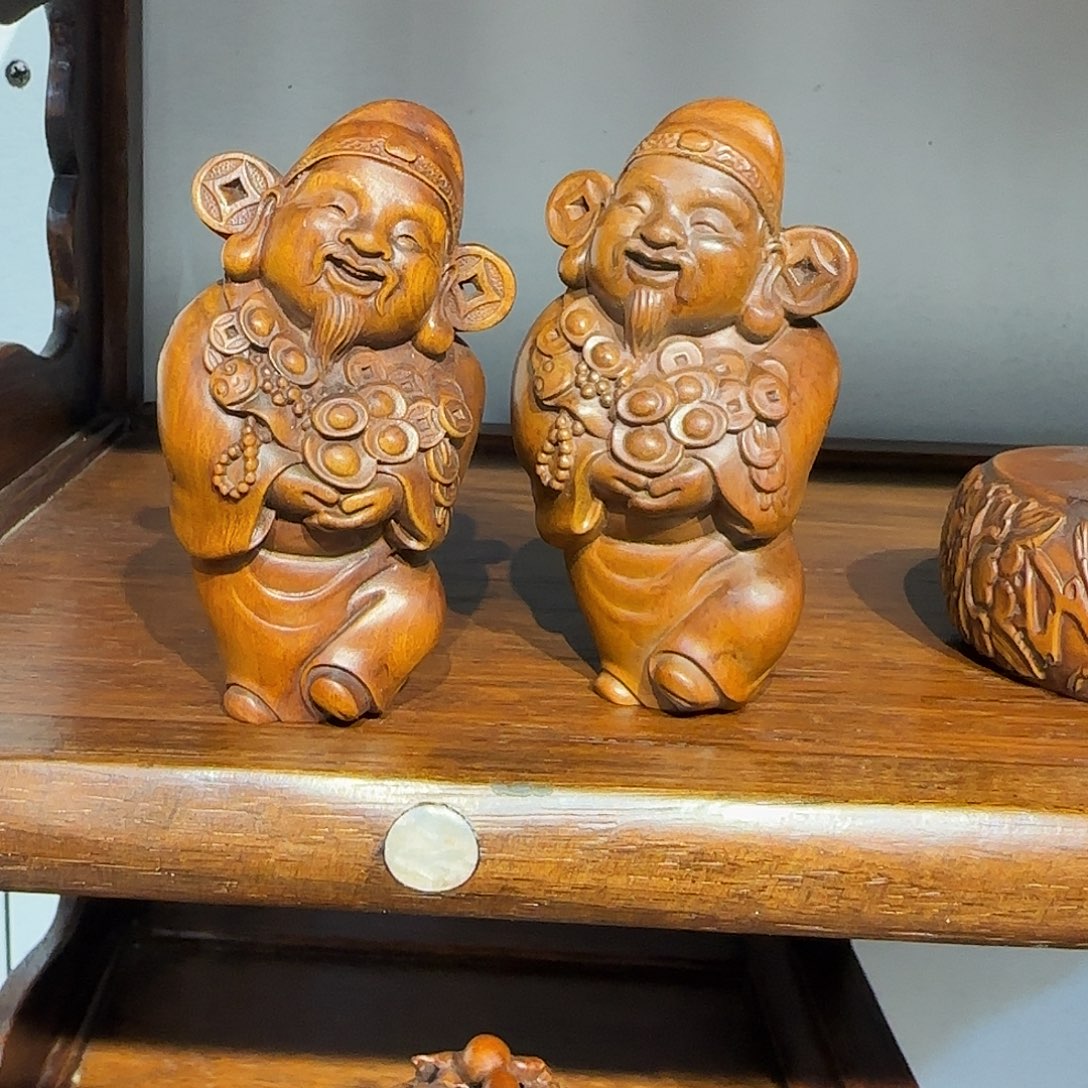 飞***黄杨木两个摆件两个