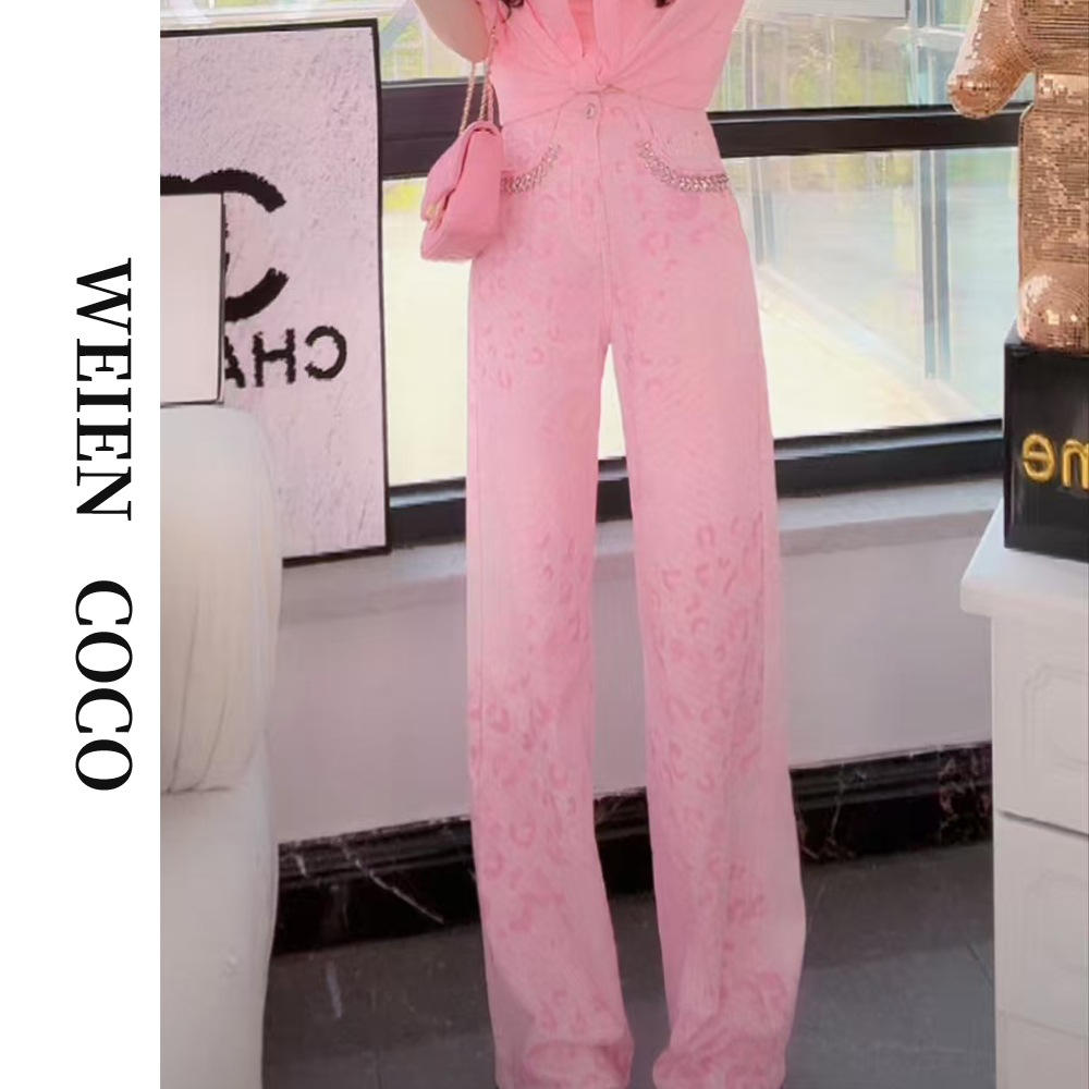 【薇恩COCO】高腰时尚镶钻牛仔裤直筒春季修身新款K4412