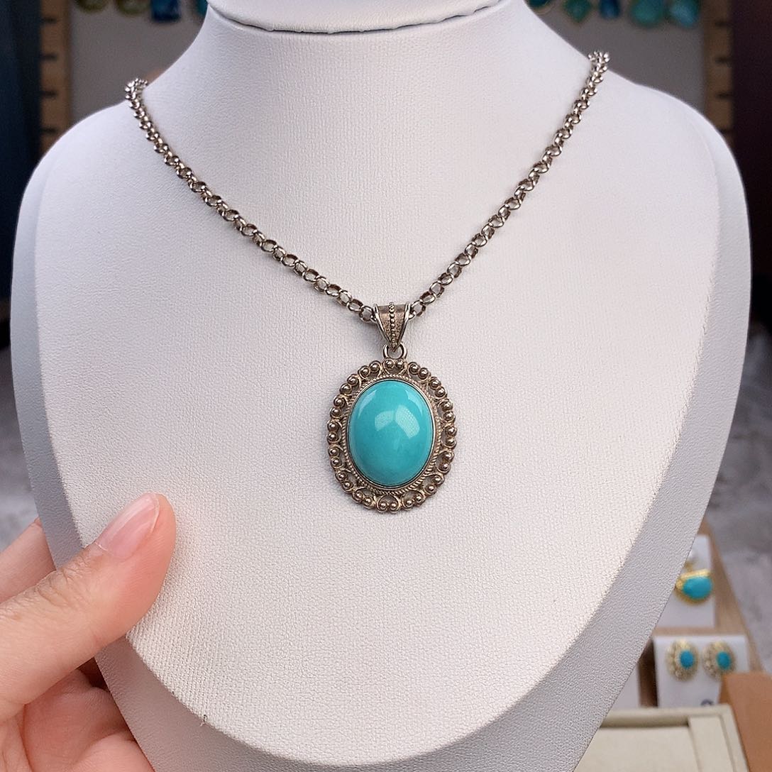 绿松石颈饰银S925镶嵌