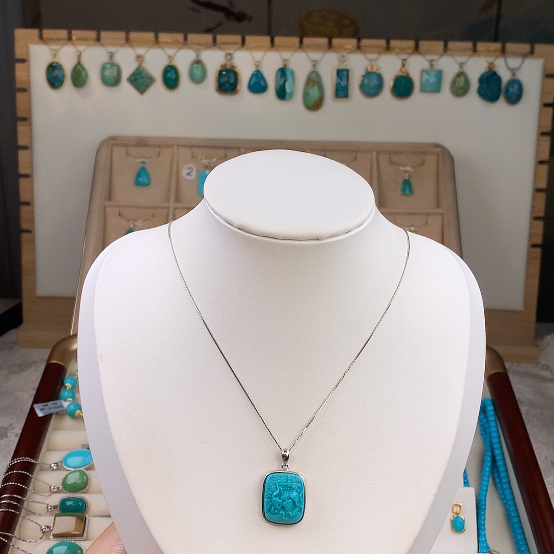 绿松石银S925镶嵌吊坠(赠链)