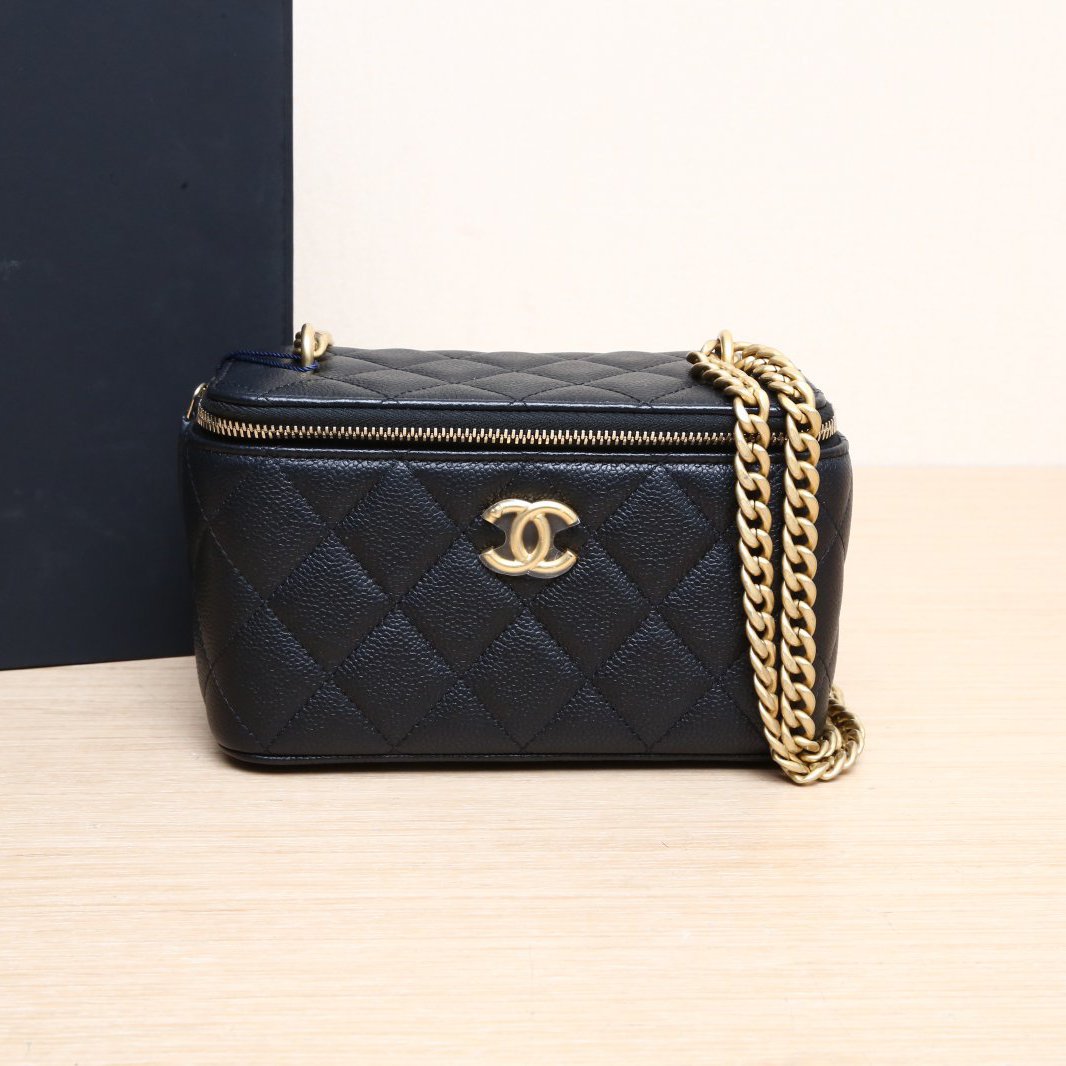 99新 Chanel/香奈儿 小花柳 23P 长盒子包 带镜子 黑色 镭射标