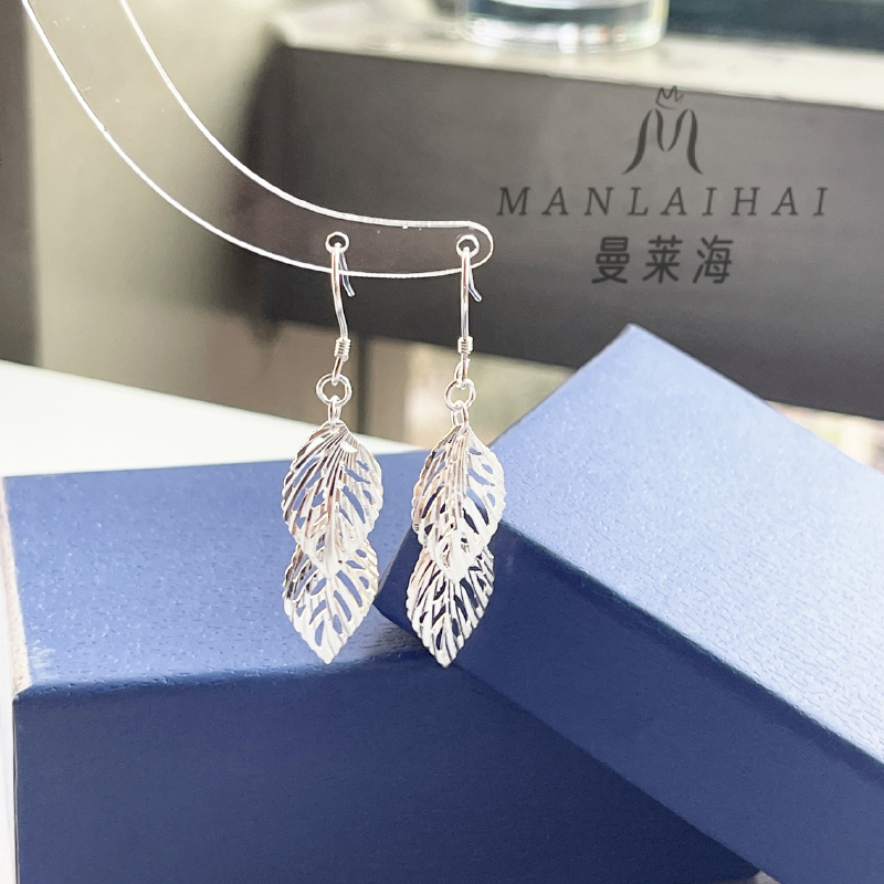 足银耳饰 个性精致车花双叶耳钩百搭镶嵌精美纯银秋冬轻奢气质