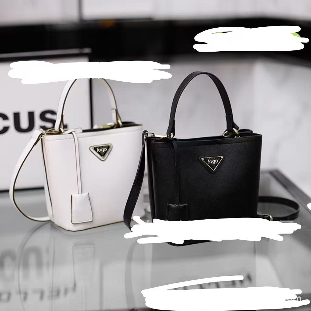 新款纯色双隔层迷你水桶包韩版十字纹手提包时尚斜跨单肩女包 