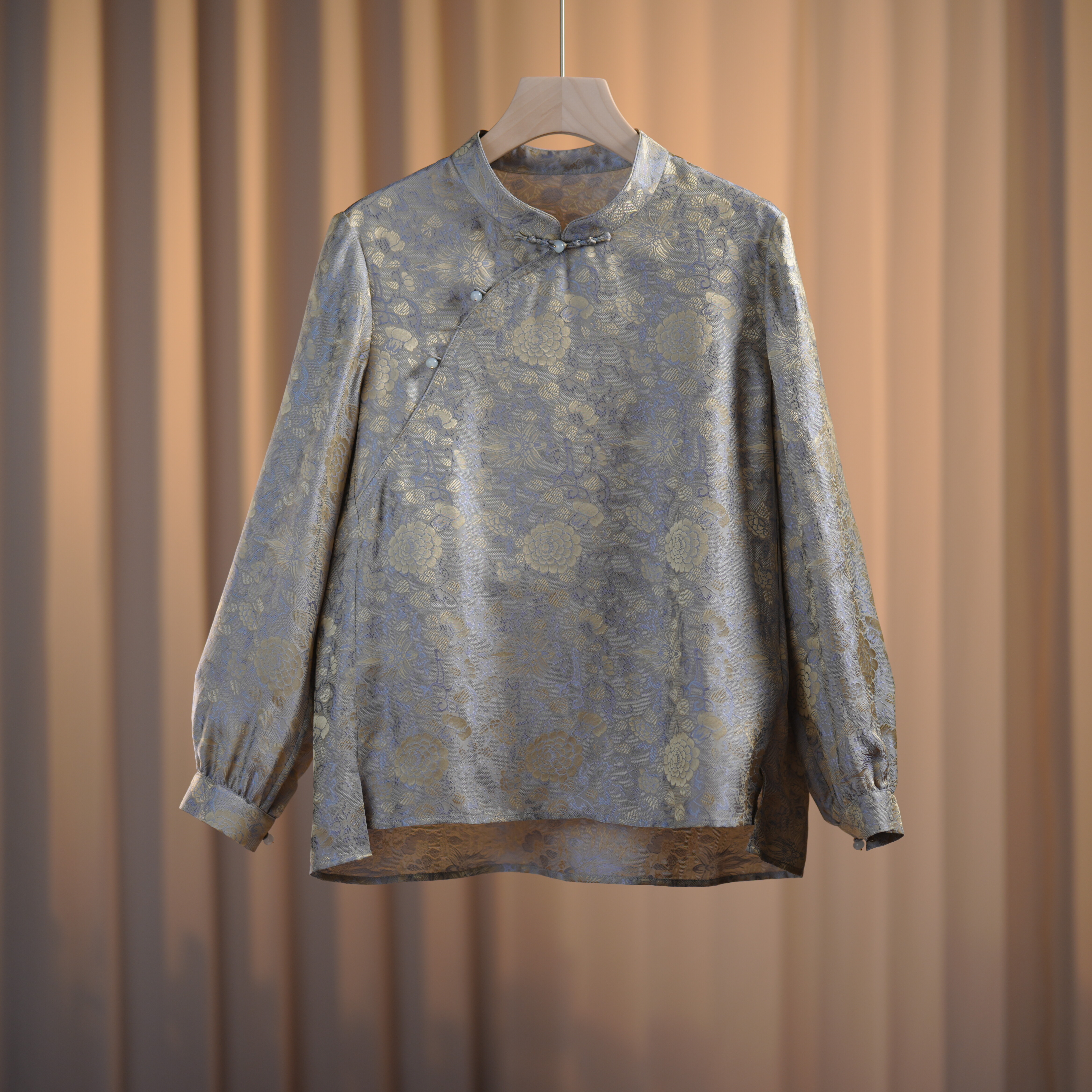 沐蒽-YZ860379新中式桑蚕丝复古时尚中国风气质百搭上衣衬衫女装