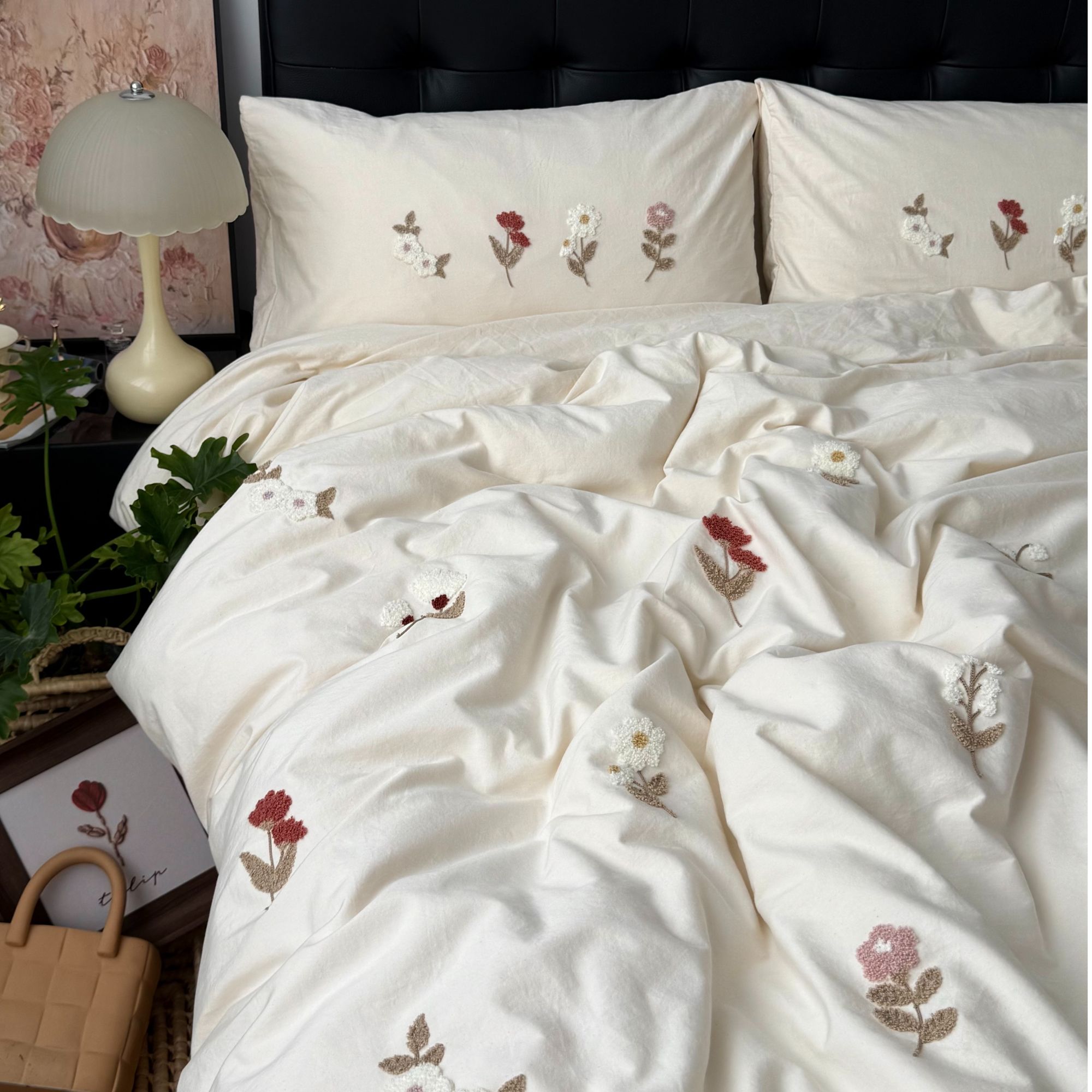 【舒野】木槿花开 全棉毛巾绣高级感四件套松弛感简约床上用品轻奢