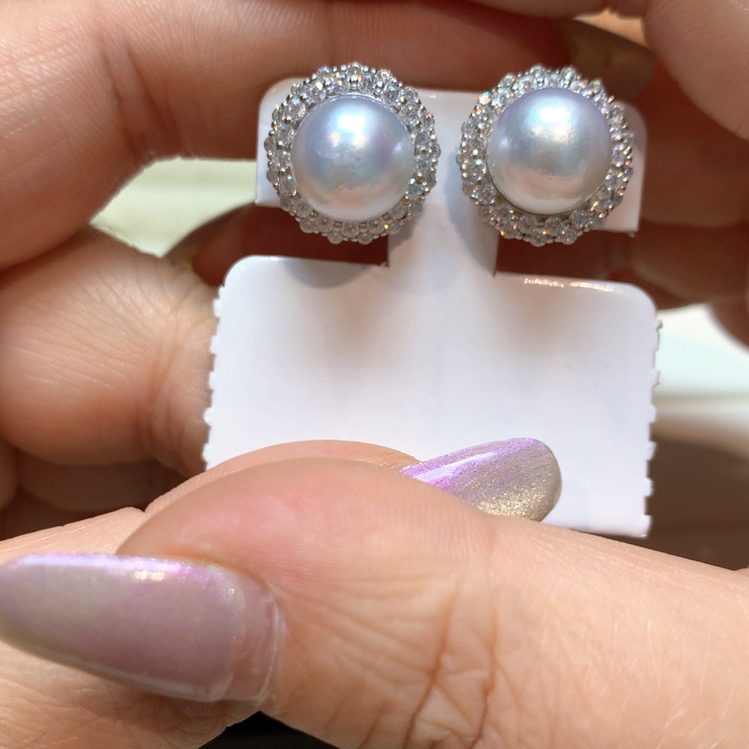 银S925镶嵌海水珍珠耳饰