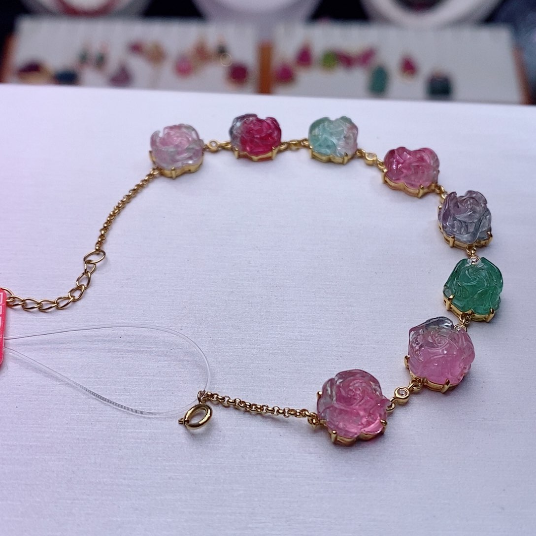 碧玺手链18K金镶嵌碧玺手链