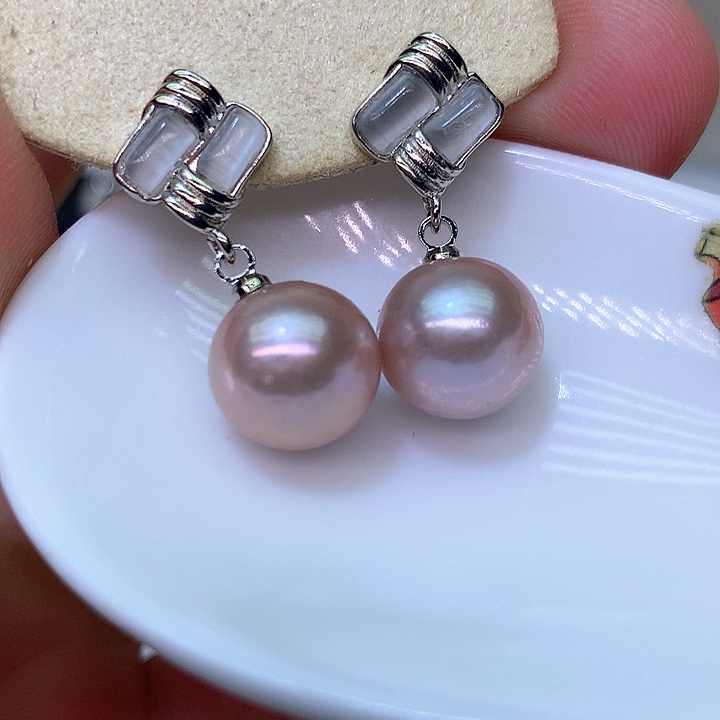 银S925镶嵌耳饰淡水珍珠