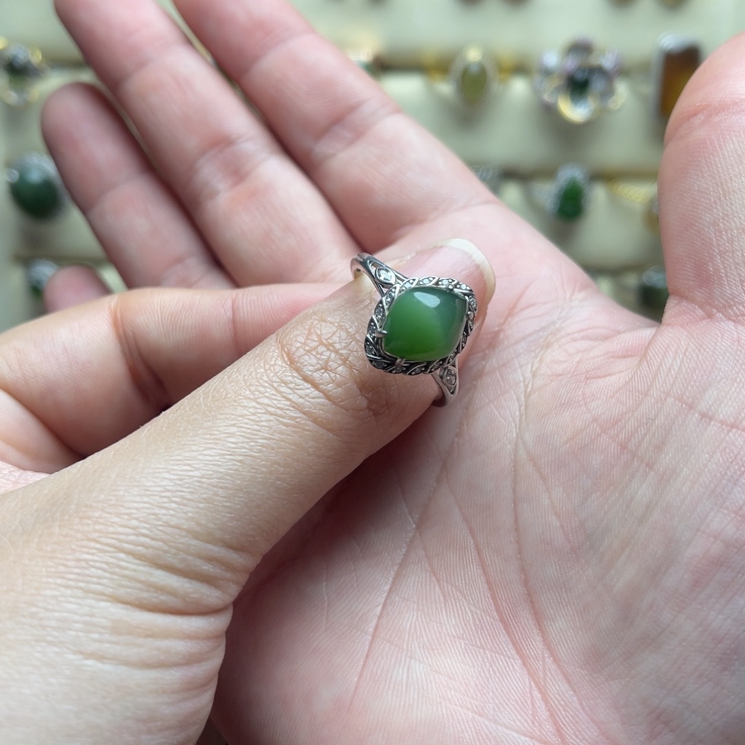 和田玉（碧玉）银S925镶嵌戒指