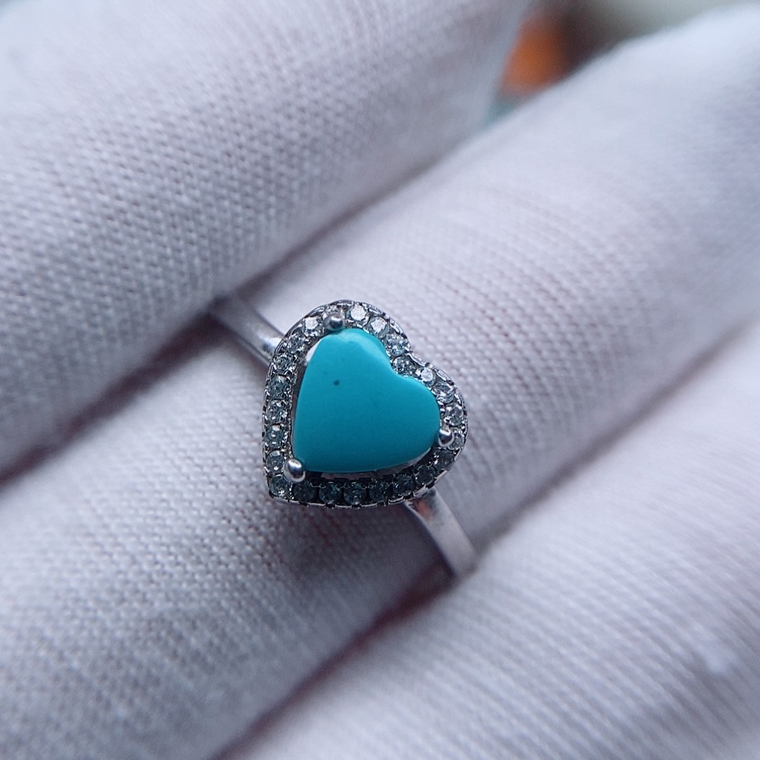 绿松石戒指银S925镶嵌喜*