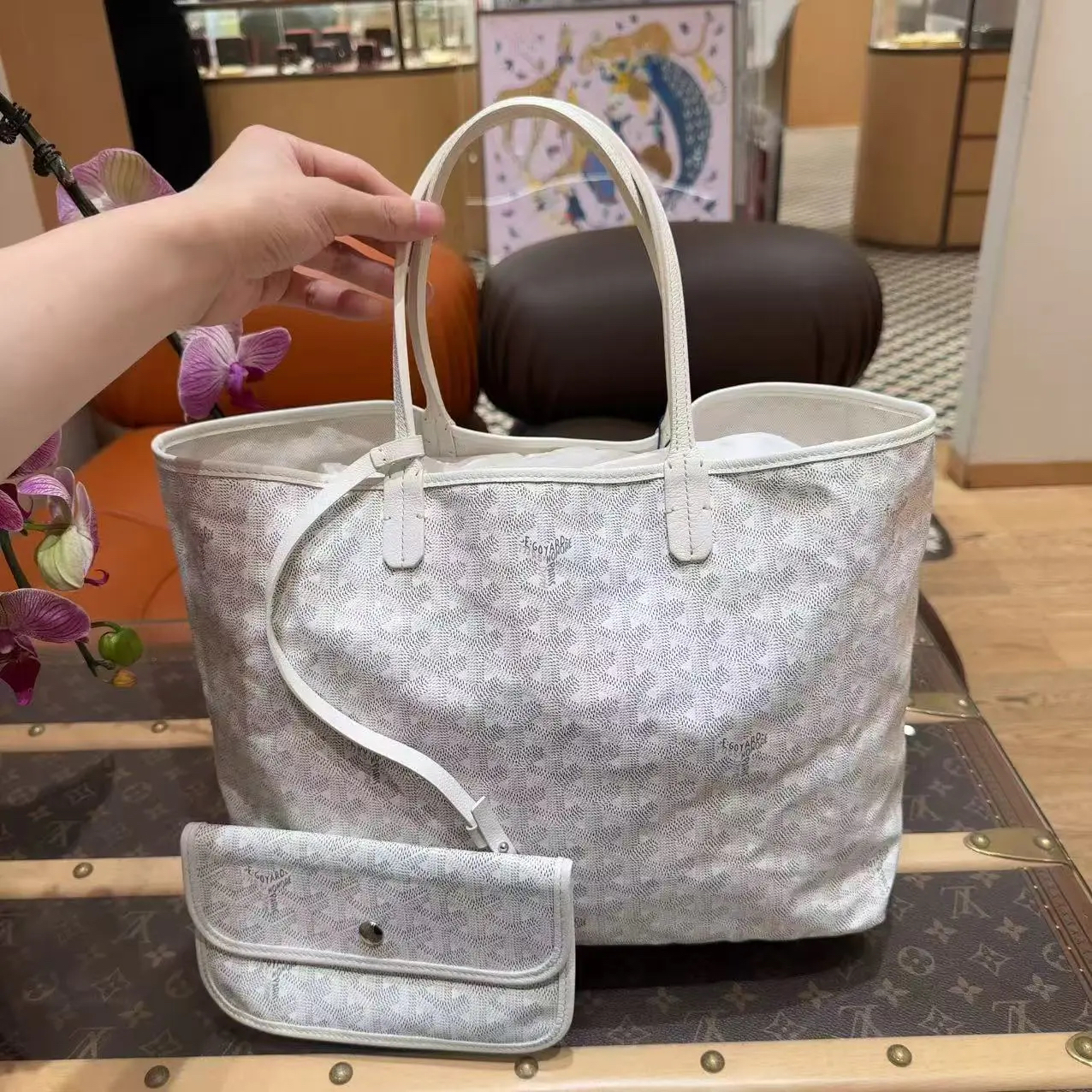 95新 Goyard Goyard 白色印花子母购物袋大号 手提单肩包