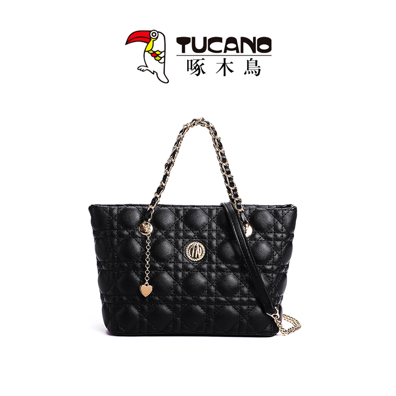 啄木鸟女包2025新款真皮小手提包水桶包菱格小香风牛皮单肩斜挎包