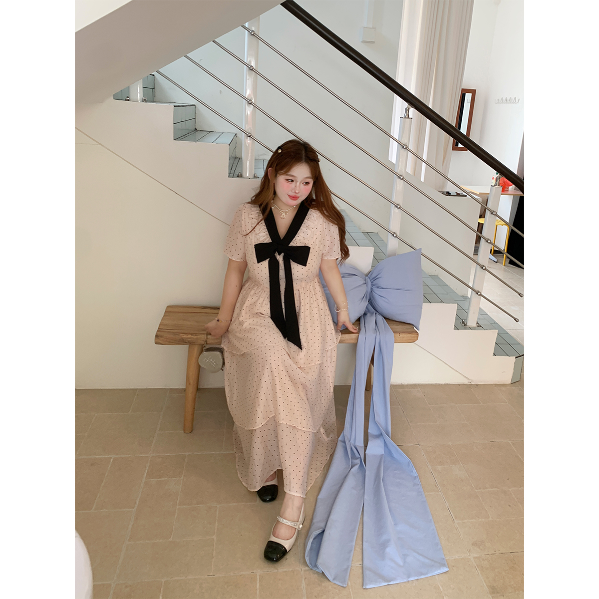 122徐达布【维特莉纳】大码宽松连衣裙女波点网纱法式长裙L35389C52