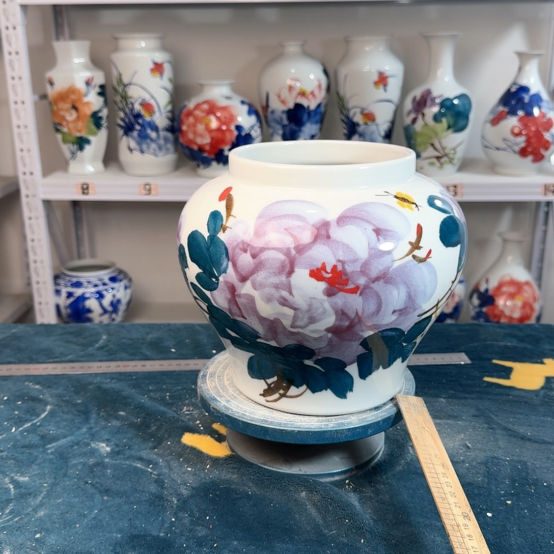 摆件景德镇陶瓷大口紫牡