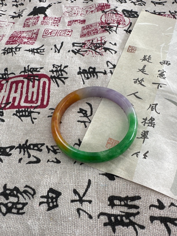 W1579 五六加三色福禄寿缅甸翡翠手镯