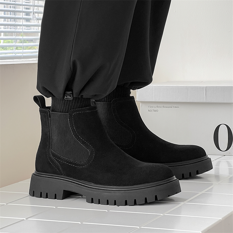 【牛反绒】男士黑色切尔西增高靴休闲时尚百搭牛反绒中邦英伦马丁靴
