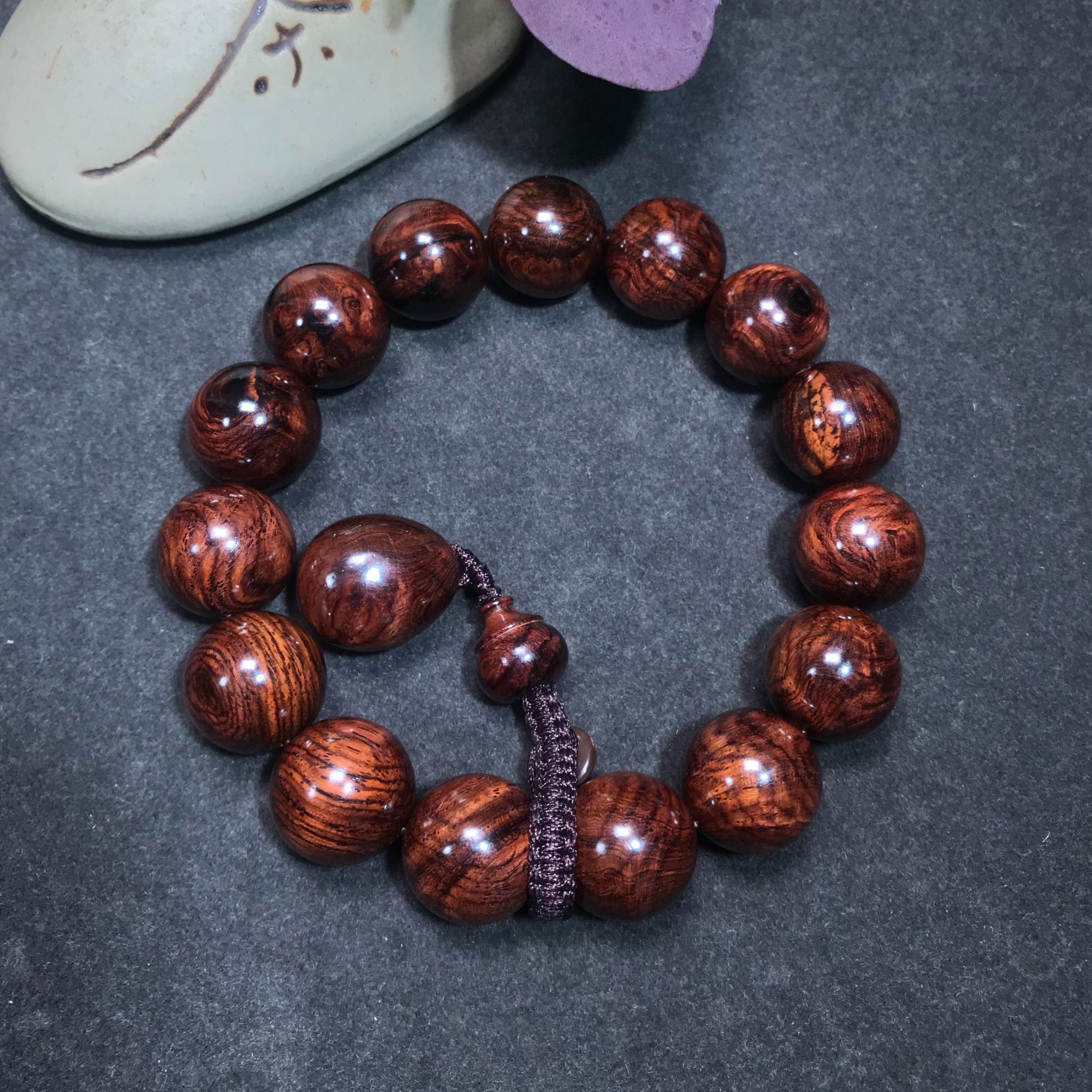 【一物一拍】AMS010海南黄花梨紫油梨黑线水波留疤1.5手串