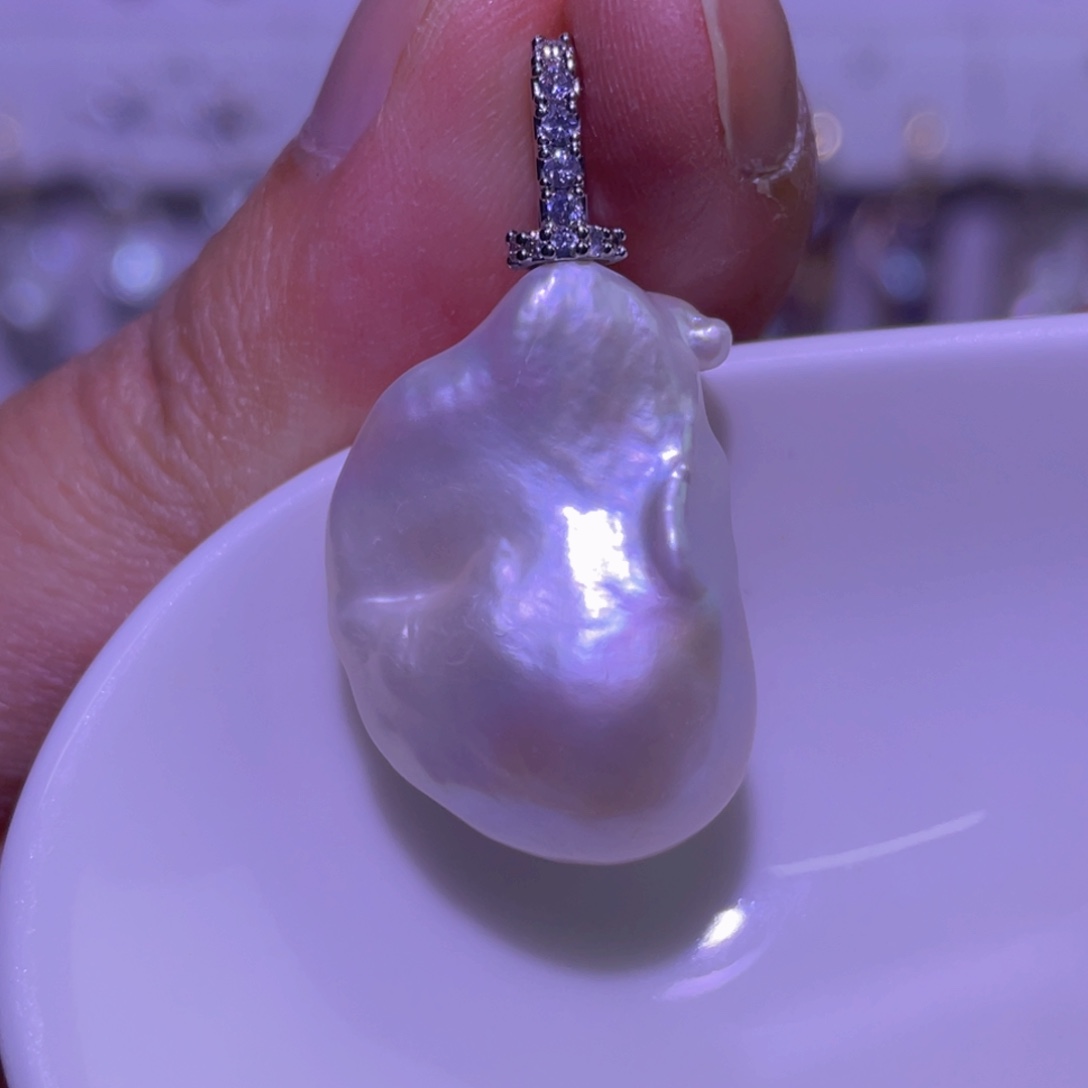 淡水珍珠天然淡水珍珠吊坠银S925镶嵌