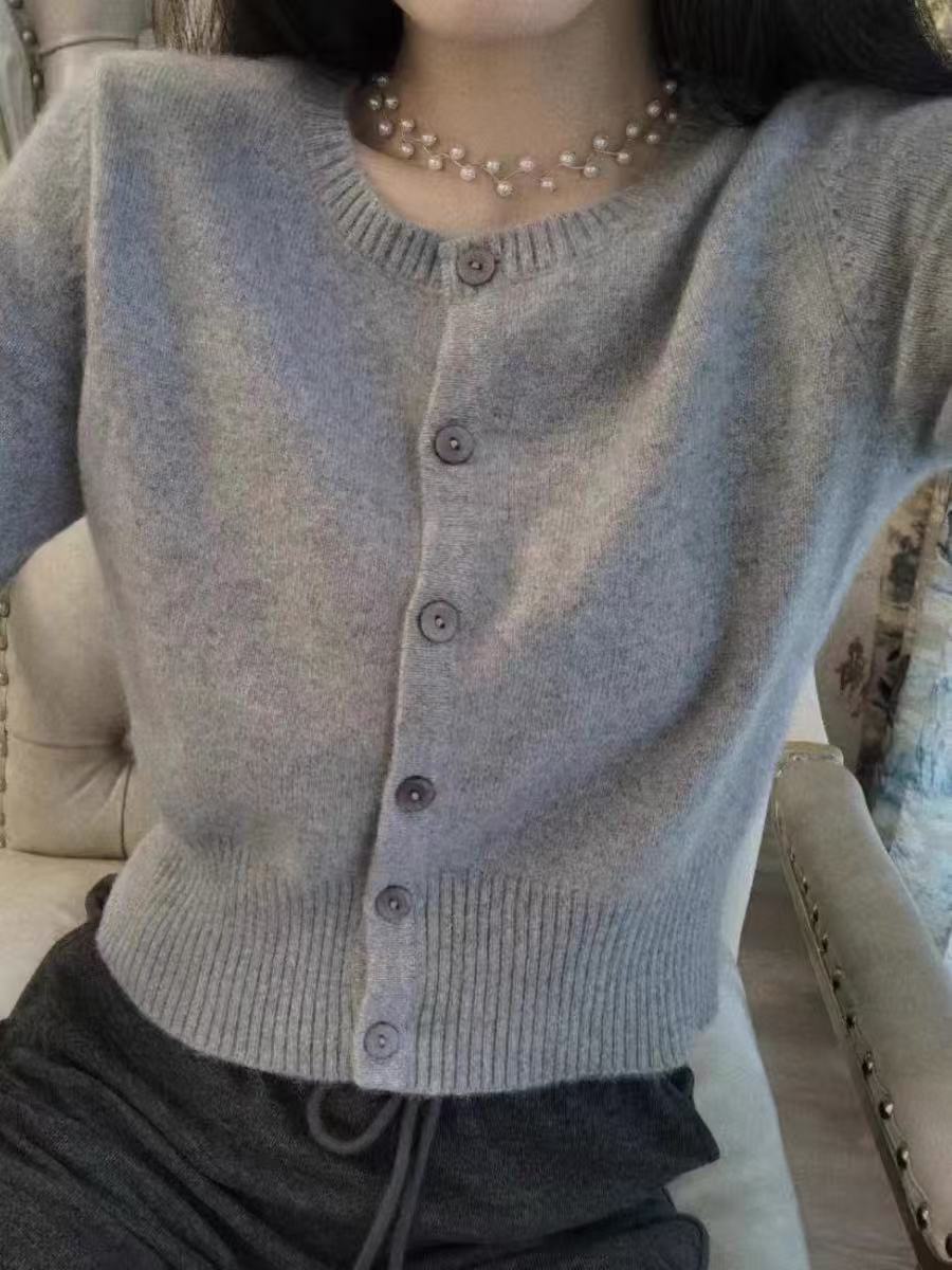 B001-B198编码法式针织开衫女2025冬季薄款外搭上衣短款毛衣外套