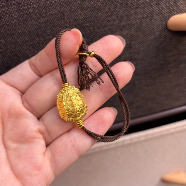 足金999 古法金錾刻黄金龟壳 富甲一方招财转运黄金手绳
