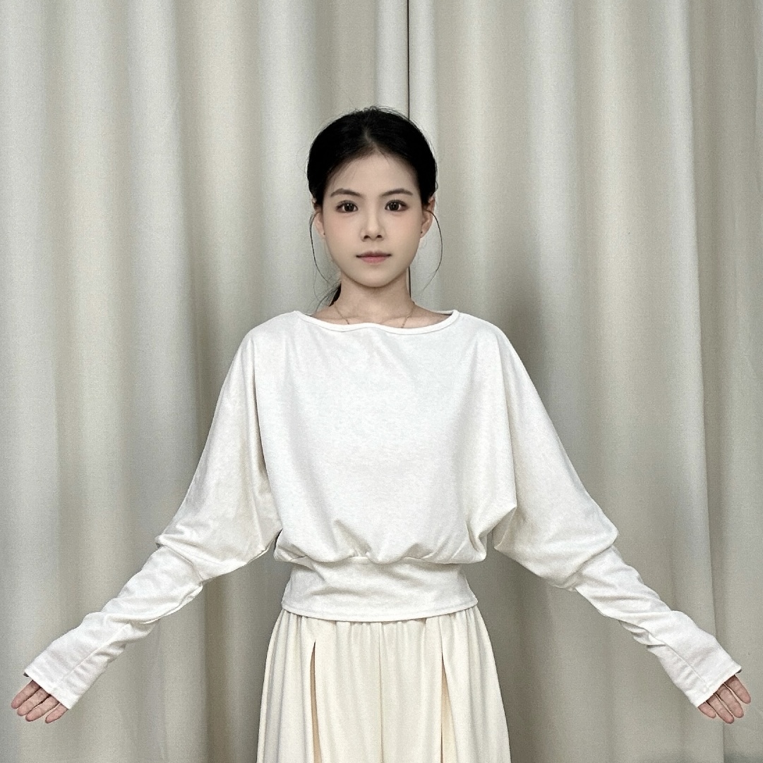 2025秋冬新款现代舞服一字领蝙蝠袖收腰显瘦长袖日常瑜伽古典舞服