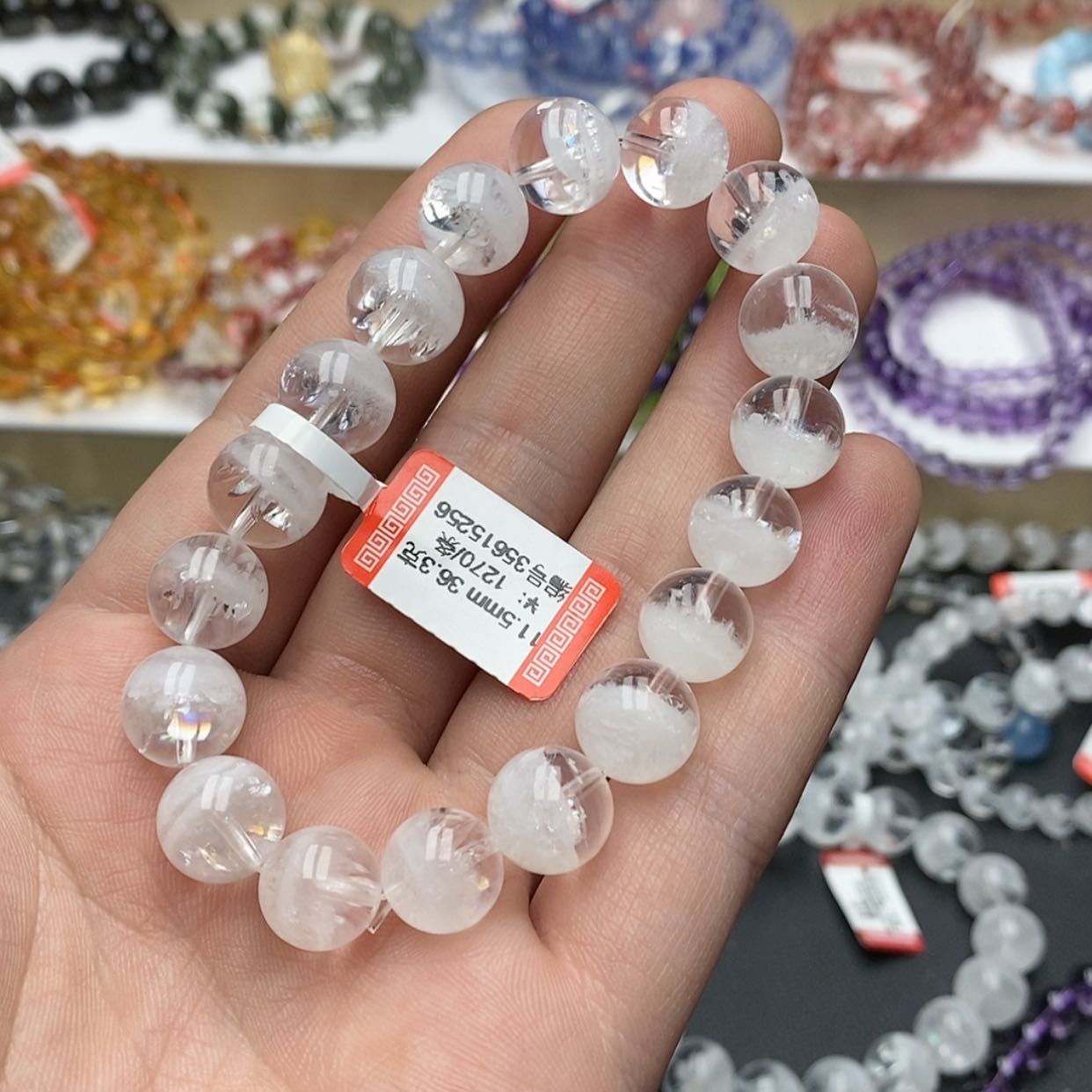 【闪购商品】水晶手链未镶嵌天然白幽灵聚宝盆11.5