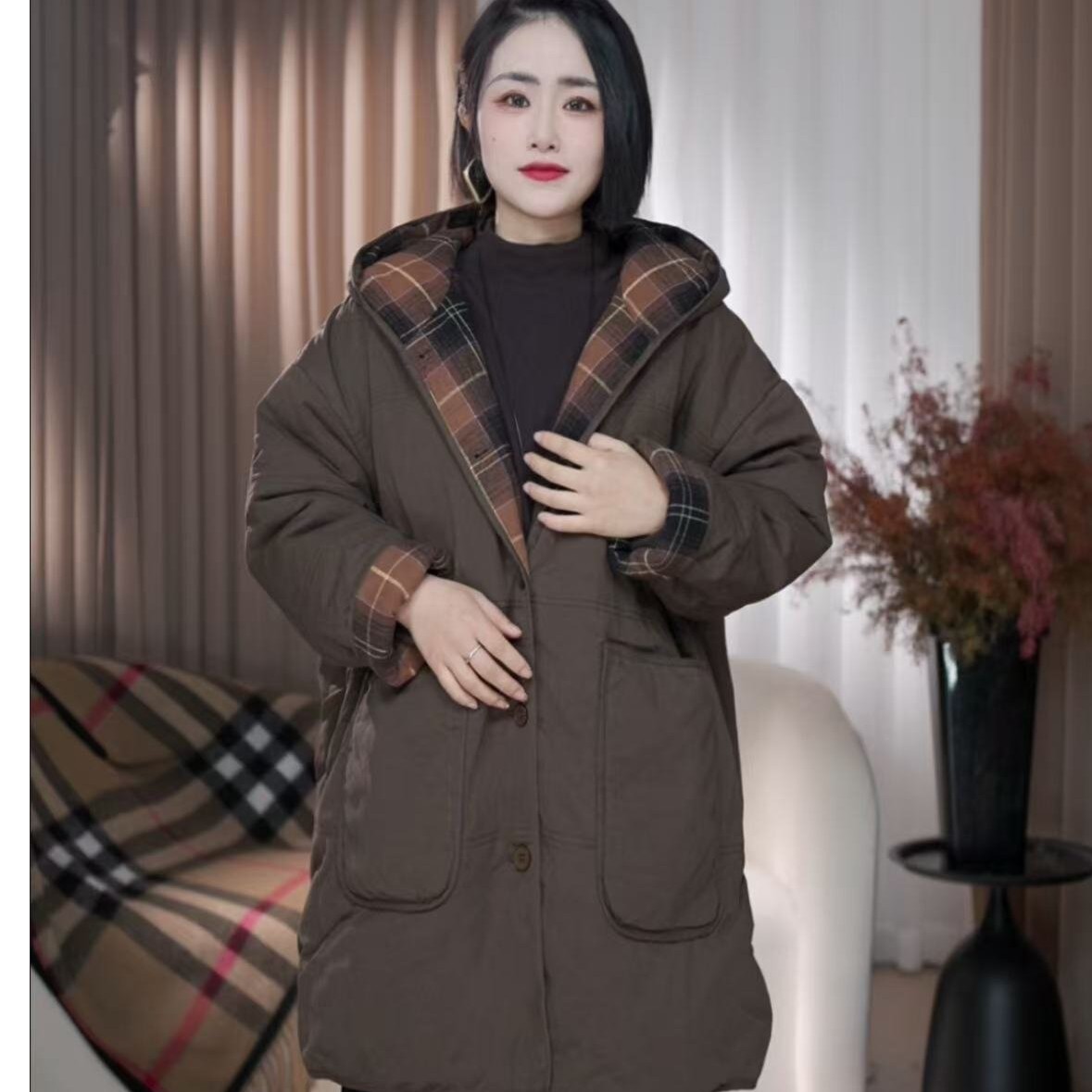 加厚过冬款棉服！韩版冬季百搭连帽宽松加厚防风中长款时尚休闲