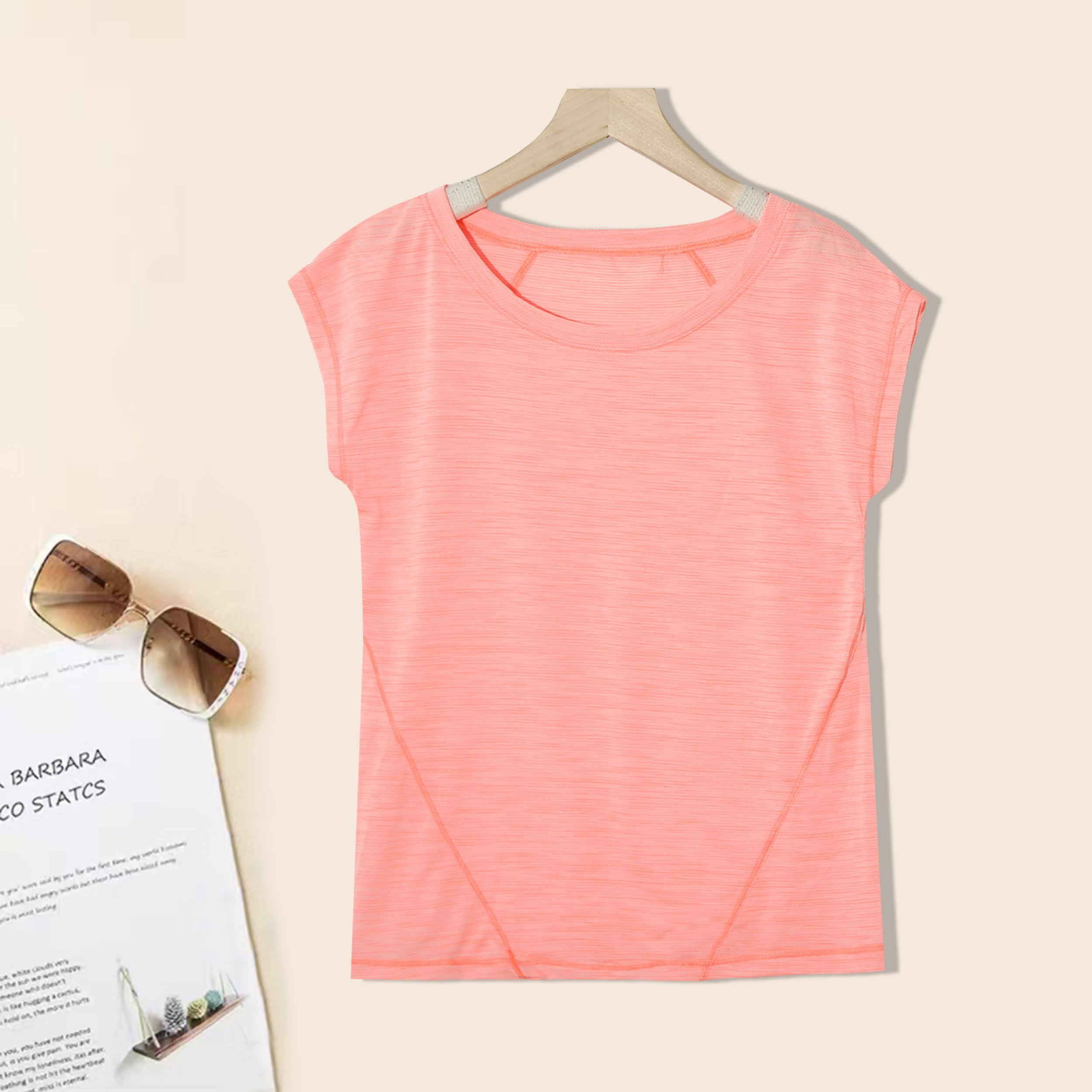 通勤风女士时尚休闲小飞袖夏季显瘦纯色T恤宽松圆领上衣T桖H597