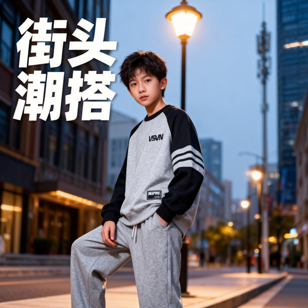 【新品上新】2025秋冬季青少年加绒拼色卫衣中大男童休闲宽松上衣潮