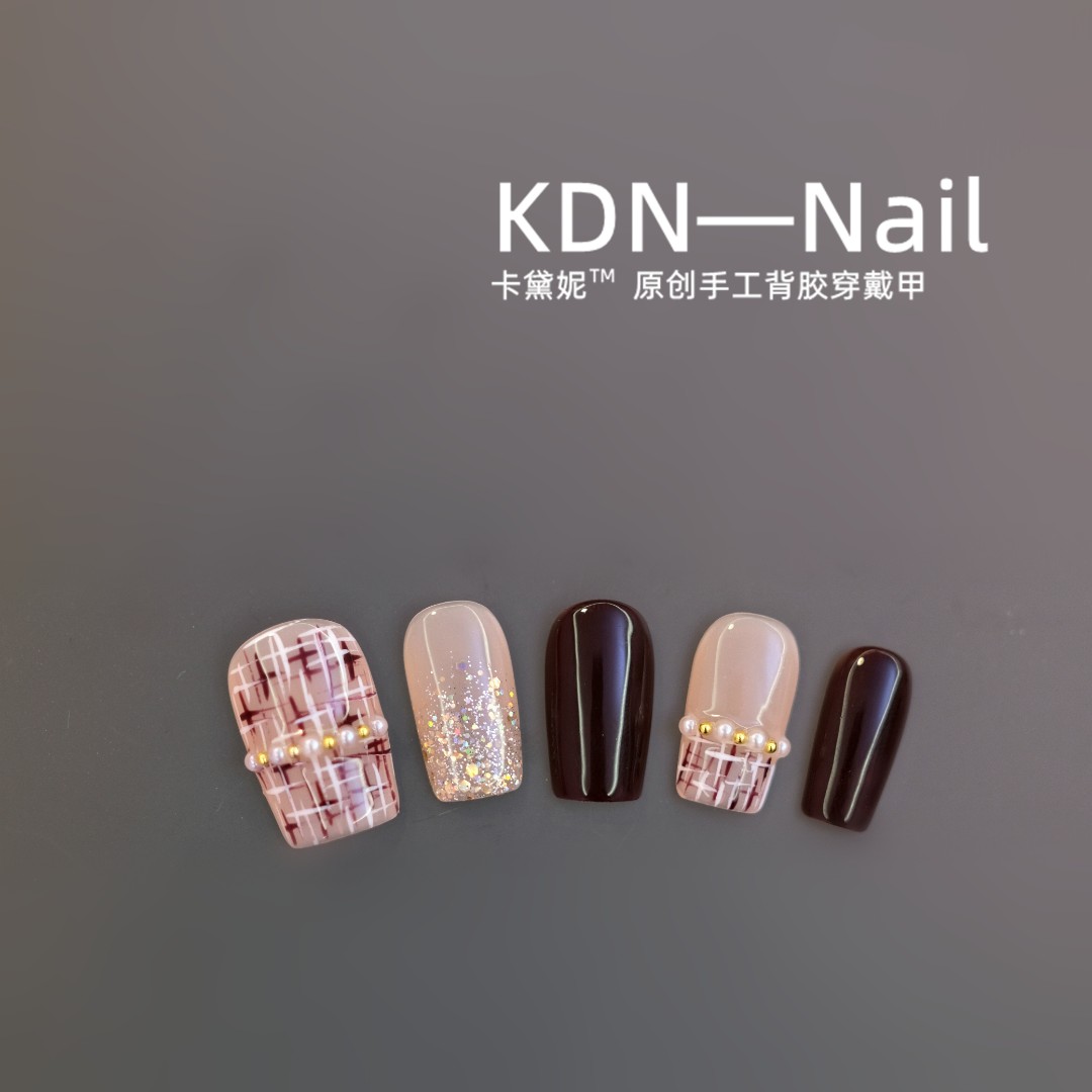 现货【珍珠小香】中长方 珍珠小香风穿戴式穿戴甲10片 可拆卸美甲