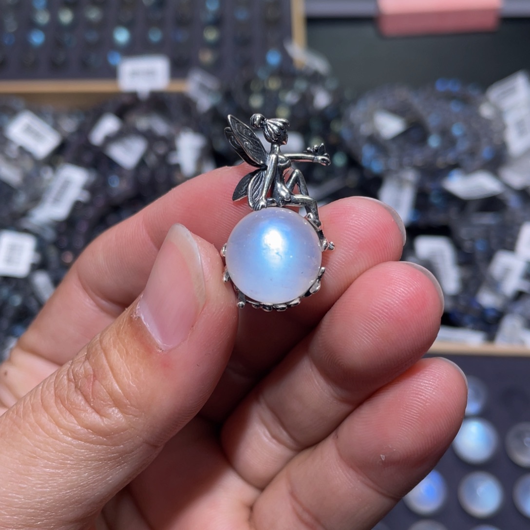 月光石手链银S925镶嵌.***.蓝月光925银吊坠