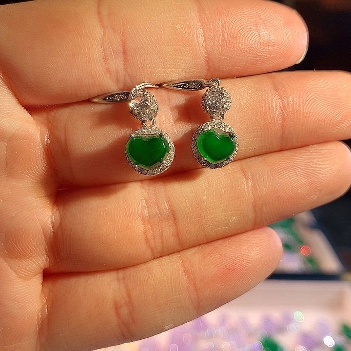 翡翠耳饰银S925镶嵌耳钉