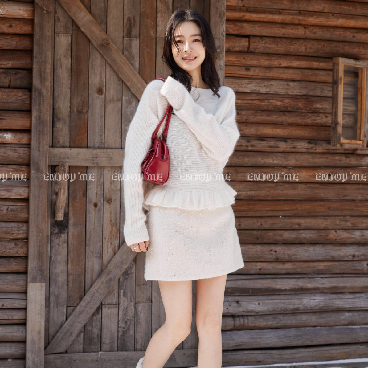 【门店同款】ENJOY冬款“午马”下摆花边系带针织衫