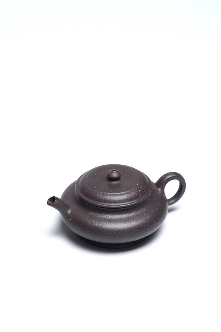 宜兴紫砂原矿无添加手工制作天青泥虚扁180cc手制