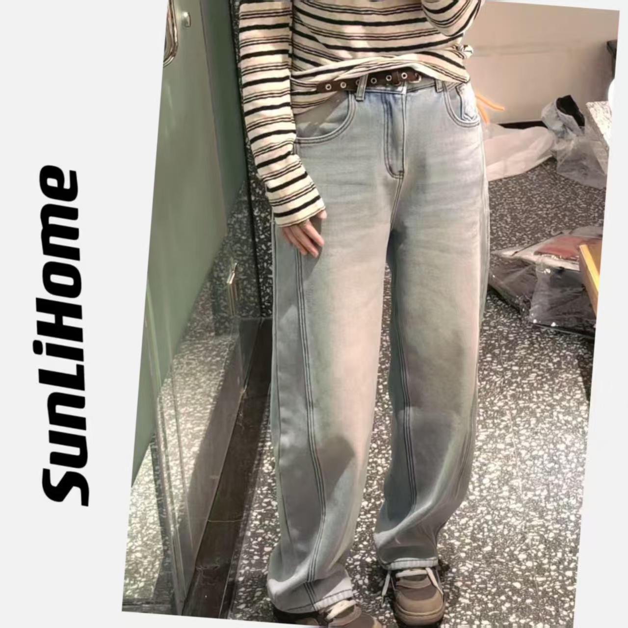 SL-【加绒牛仔裤】9n221#女款加绒加厚牛仔裤弯刀长裤