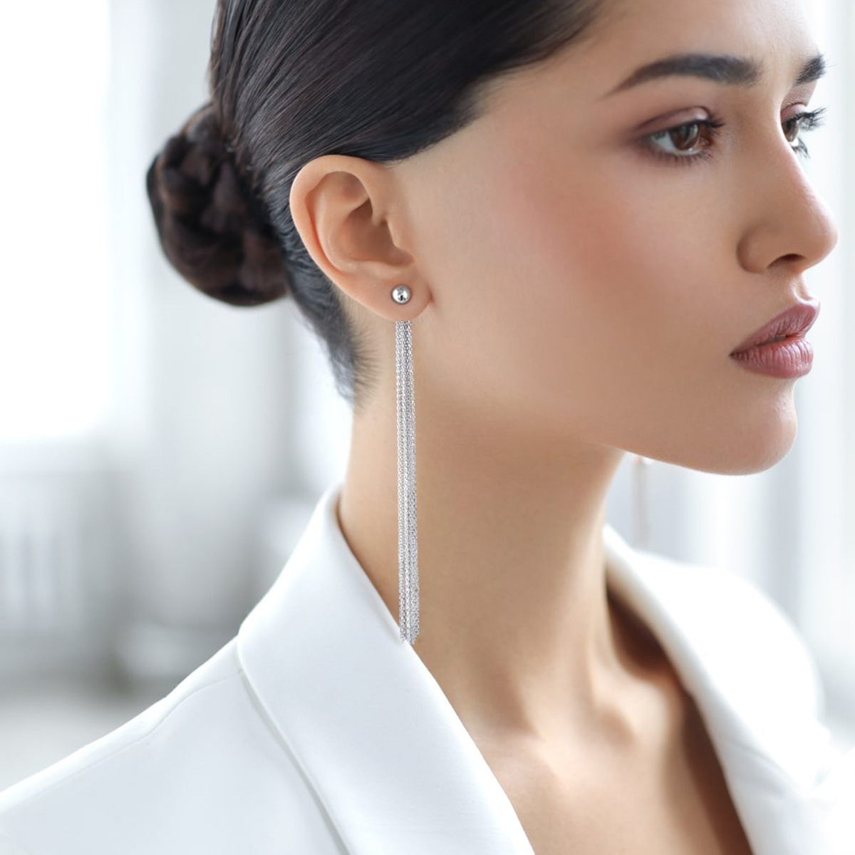 925银耳饰 925纯银耳环 长款流苏耳钉耳坠ins风几何圆球耳饰