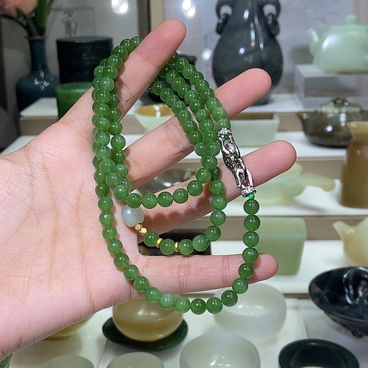 和田玉未镶嵌挂件双层碧玉链