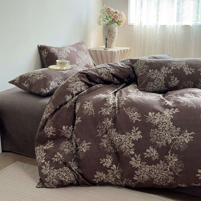 加厚极简高级复古原麻四件套姹寂风磨毛保暖